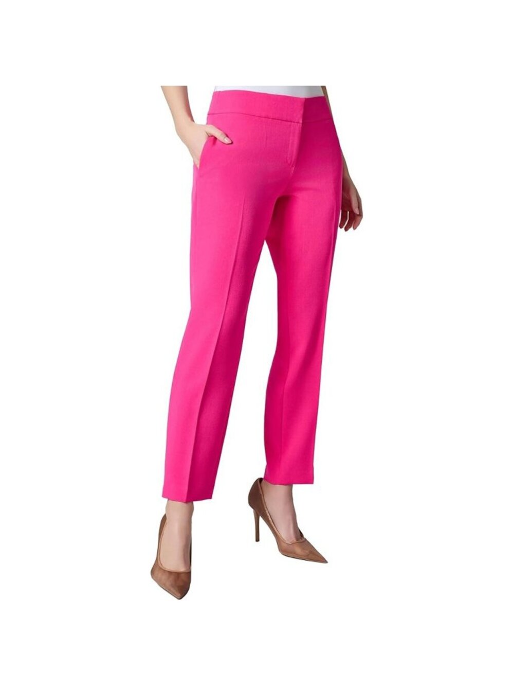 Kasper Press Pleat Fly Front Pants Pink Perfection Pockets Size 12 Inseam 31"